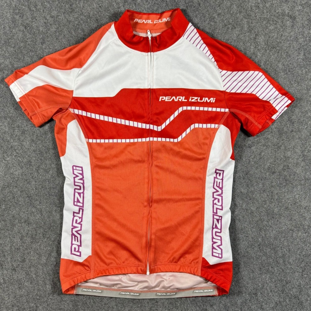 Pearl Izumi Cycling Jersey Mens M Orange Elite Short Sleeve Full Zip Geometric